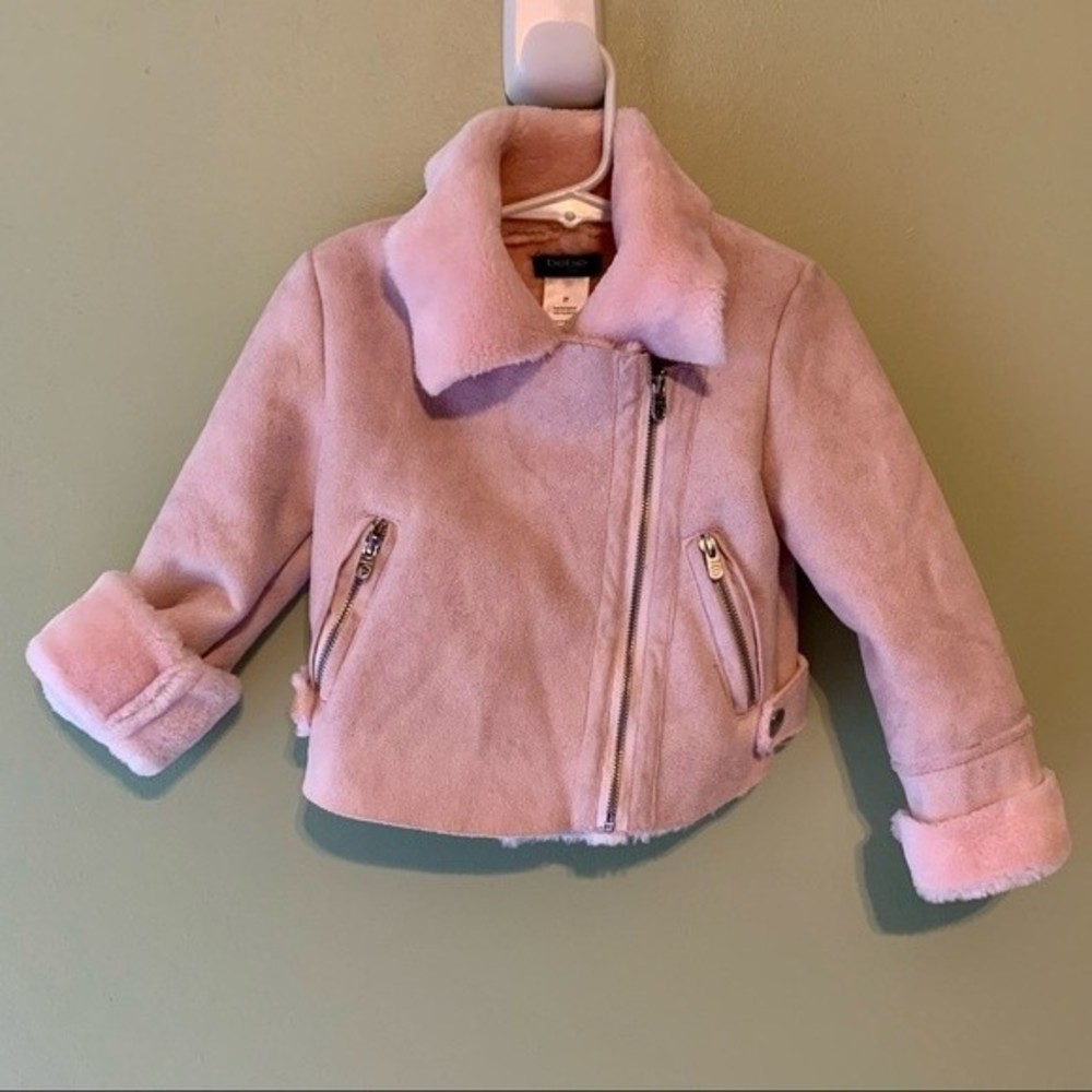 Bebe Girls Pink Suede Moto Jacket, Size 2T